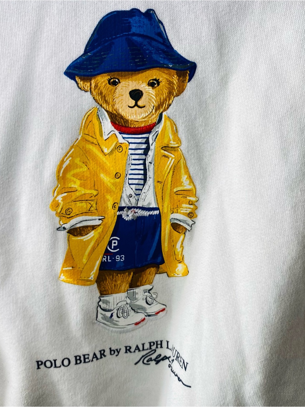 Polo by Ralph Lauren White Hoodie with Blue Hood, Green Hem & Colorful Trim - Picture 5 of 10